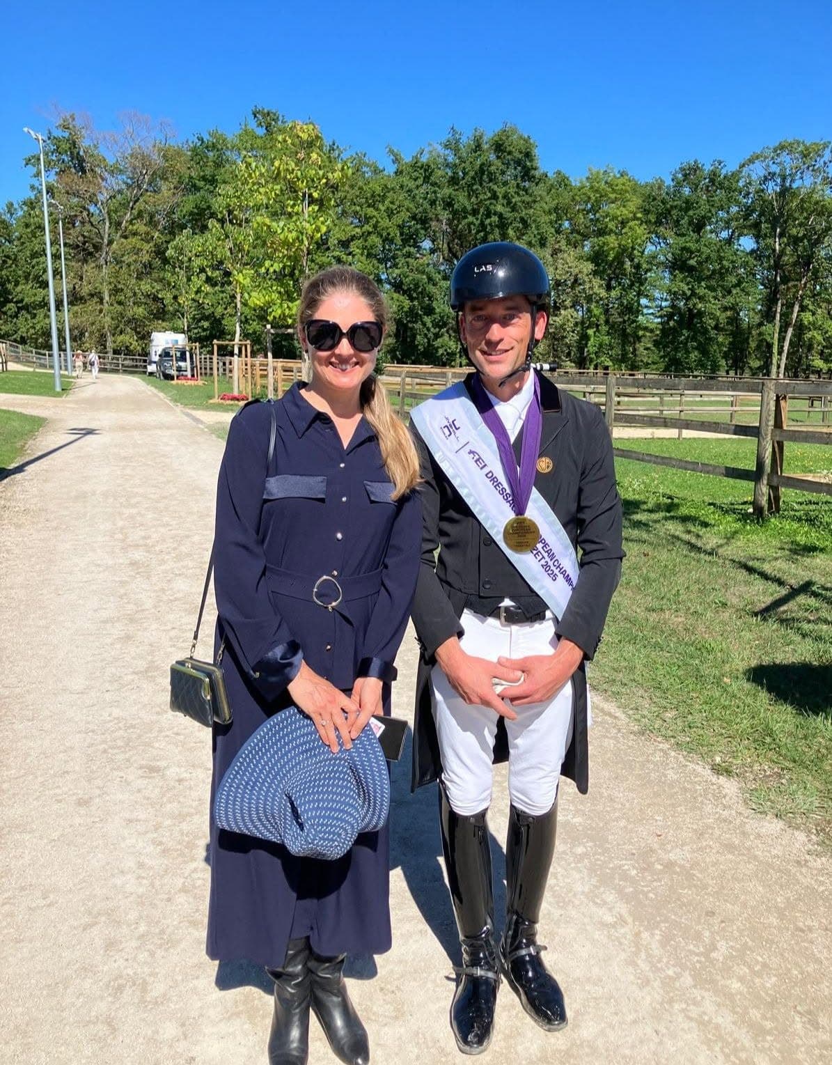 Elise with Justin Verboomen at the 2025 European dressage Championships in Jiva Hill